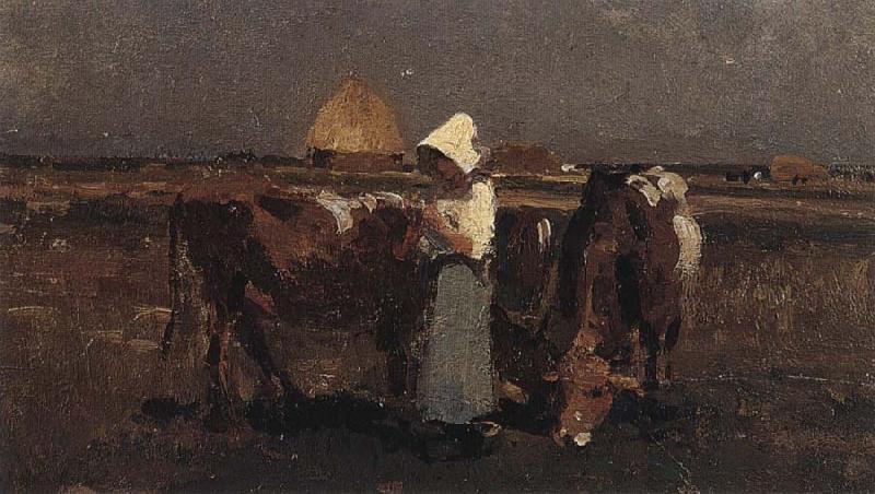 Nicolae Grigorescu Peasant Watching her Cows at Barbizon oil painting picture